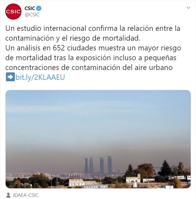 ep captura del tuit del csic sobre contaminacion y mortalidad