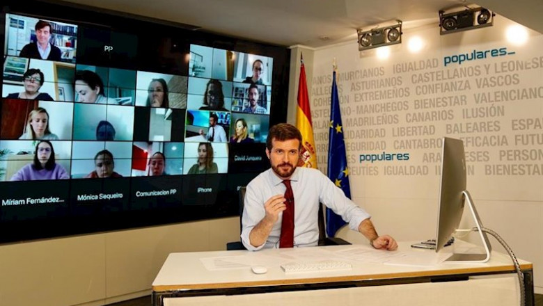 El líder del PP, Pablo Casado, ofrece una conferencia de prensa a través de la plataforma ZOOM. Madrid, 23 de marzo de 2020. | DAVID MUDARRA( PP) ep el lider del pp pablo casado ofrece una conferencia de prensa a traves de la plataforma zoom