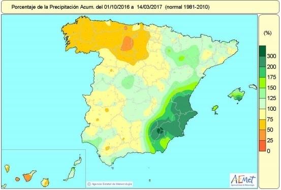 Distribución de las precipitaciones acumuladas en España desde octubre | AEMET ep distribucionlas precipitaciones acumuladasespanaoctubre