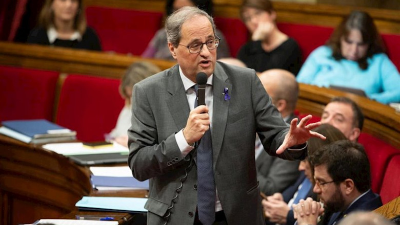 ep el presidente de la generalitat quim torra interviene desde su escano durante una sesion plenaria