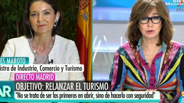 ep la ministra de industria comercio y turismo reyes maroto junto a ana rosa en telecinco
