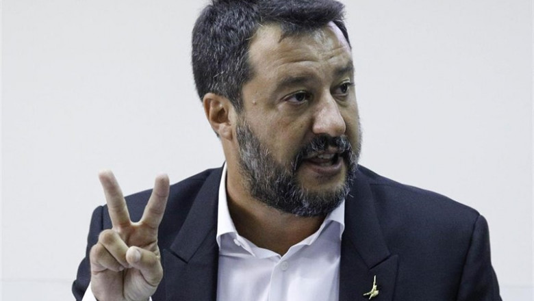 15 August 2019, Italy, Castel Volturno: Italy's Interior Minister and deputy Prime Minister Matteo Salvini delivers a speech during a press conference after the National Committee for Order and Public Safety. Photo: Fabio Sasso/ZUMA Wire/dpa | Fabio Sasso/ZUMA Wire/dpa ep 15 august 2019 italy castel volturno italys interior minister and deputy prime minister matteo salvini deliversspeech duringpress conference after the national committee for order and public safety photo fabio sassozuma wiredpa