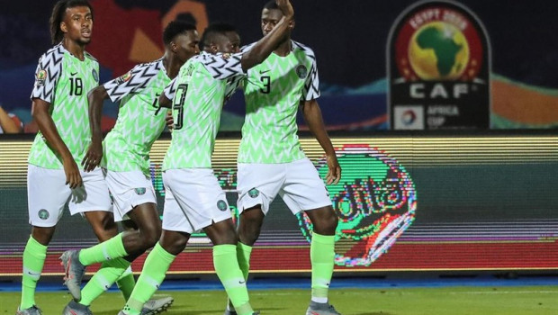 ep 17 july 2019 egypt cairo nigeria players celebrate scoring their first goal during the 2019 africa cup of nations third place final soccer match between tunisia and nigeria at the al-salam stadium photo omar zoheirydpa