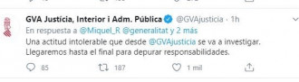 ep captura del tweet de la conselleria de justicia