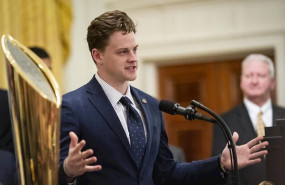 ep joe burrow habla durante la recepcion en la casa blanca a la universidad de lousiana state por