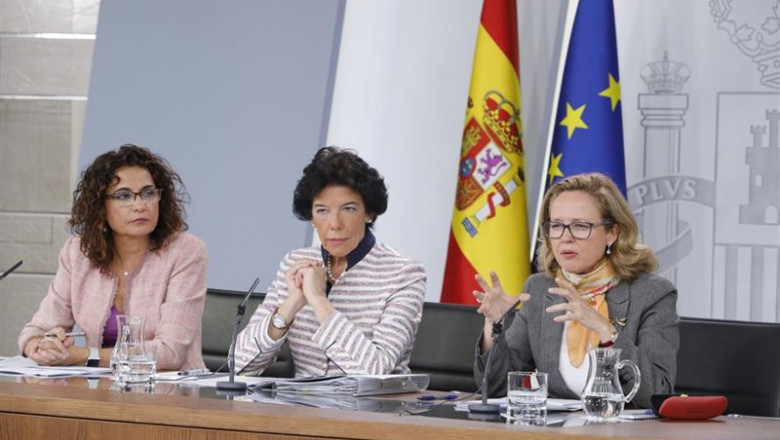 María Jesús Montero, ministra de Hacienda, Isabel Celaá, ministra portavoz del Gobierno, y Nadia Calviño, ministra de Economía (de izquierda a derecha) en la rueda de prensa tras el Consejo de Ministros extraordinario | Marta Fernández Jara - Europa Press - Archivo ep maria jesus montero ministra de hacienda isabel celaa ministra portavoz del gobierno y nadia