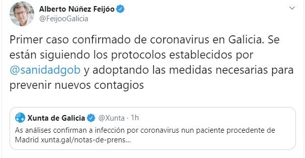 ep tuit del presidente de la xunta sobre el coronavirus