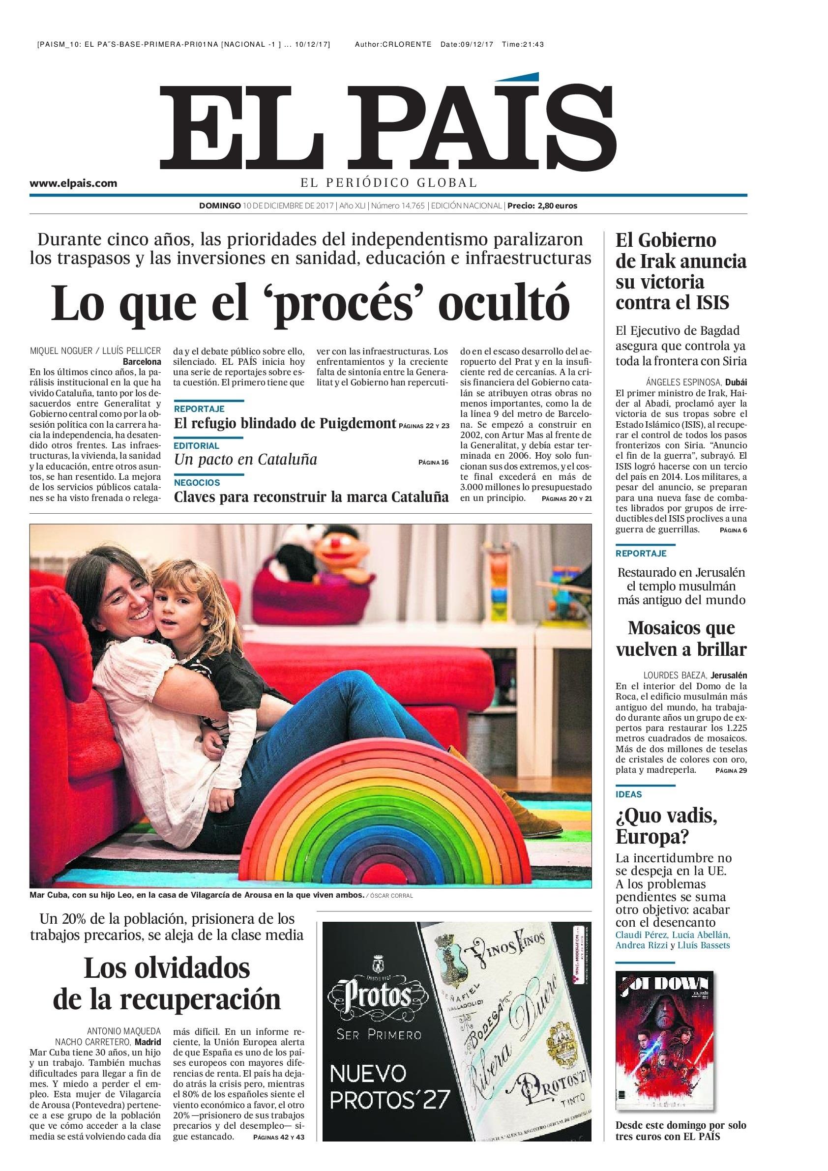 Portada El País del 10 de diciembre | EL PAÍS ep portadapais10diciembre