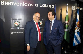 ep el presidente de laliga javier tebas y el presidente del cf fuenlabrada jonathan praena