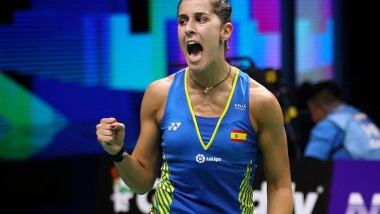La española Carolina Marín celebrando un punto en la final del Mundial de bádminton de 2018, celebrado en Nanjing (China). | COE - Archivo ep la espanola carolina marin celebrando un punto en la final del mundial de badminton de 2018