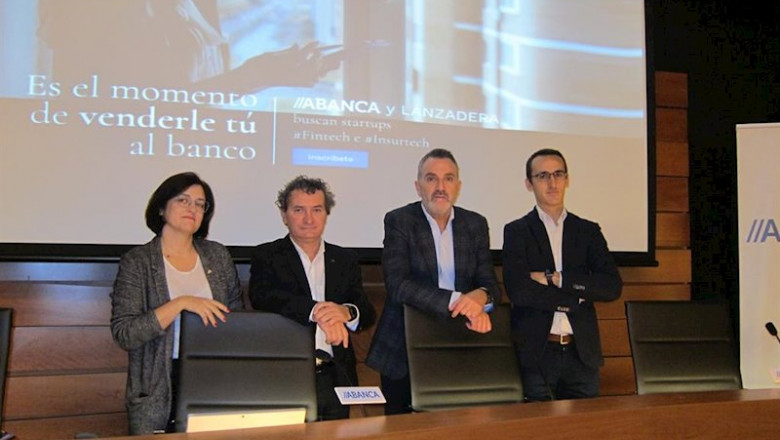 La gerente de ABANCA Innova, Rosa Seoane; el director de Innovación de ABANCA, Eduardo Aldao; el director de Lanzadera, Javier Jiménez; y el responsable de Lanzadera Corporate, Ismael Valero. | PAULA JUSTO-EUROPA PRESS ep la gerente de abanca innova rosa seoane el director de innovacion de abanca eduardo aldao el