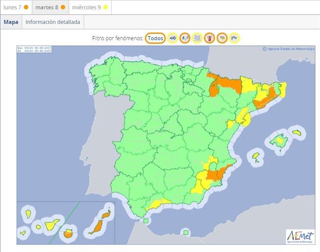 Mapa de alertas del tiempo en agosto | AEMET ep mapaalertastiempoagosto