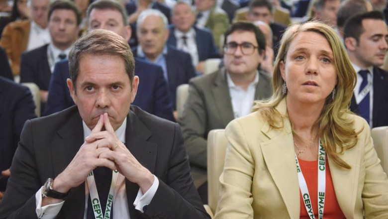 ep los dos candidatos a presidir cepyme gerardo cuerva y angela de miguel durante la asamblea ep los dos candidatos a presidir cepyme gerardo cuerva y angela de miguel durante la asamblea