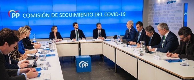 ep el presidente del pp pablo casado preside la comision de seguimiento del pp sobre el coronavirus