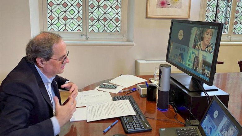 Reunión por videoconferencia del president de la Generalitat, Quim Torra, con representantes del ámbito local sobre el coronavirus. | GENERALITAT ep reunion por videoconferencia del president de la generalitat quim torra con representantes del