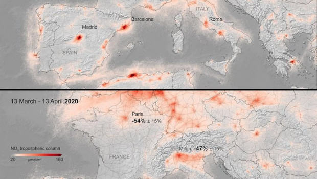 ep concentracion de dioxigo de nitrogeno no2 en europa entre el 13 de marzo y el 13 de abril de 2020