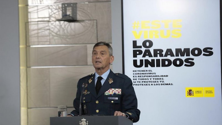 El jefe del Estado Mayor de la Defensa, Miguel Ángel Villarroya, interviene en la comparecencia para informar sobre los datos actualizados del coronavirus donde han indicado que desde el último comunicado, se ha sufrido un incremento del 25% en el número | Moncloa ep el jefe del estado mayor de la defensa miguel angel villarroya interviene en la comparecencia