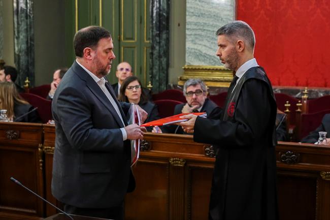 El líder de ERC Oriol Junqueras durante la sesión inaugural del juicio del 1-O. | Pool ep lidererc oriol junqueras durantesesion inauguraljuicio1-o