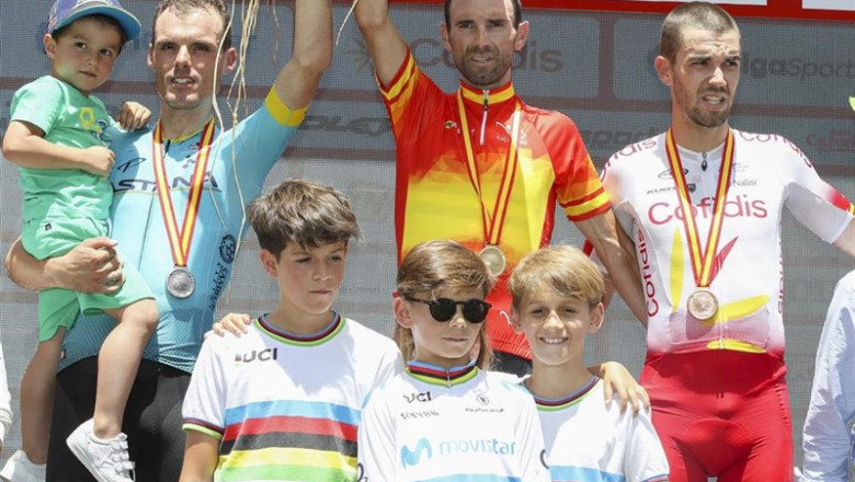 Alejandro Valverde se ha proclamado campeón de España de ciclismo en ruta por delante de Luis León Sánchez y Jesús Herrada, plata y bronce respectivamente. | PHOTO GOMEZ SPORT/MOVISTAR ep alejandro valverdeha proclamado campeonespanaciclismorutadelanteluis leon sanchezjesus herrada platabronce respectivamente