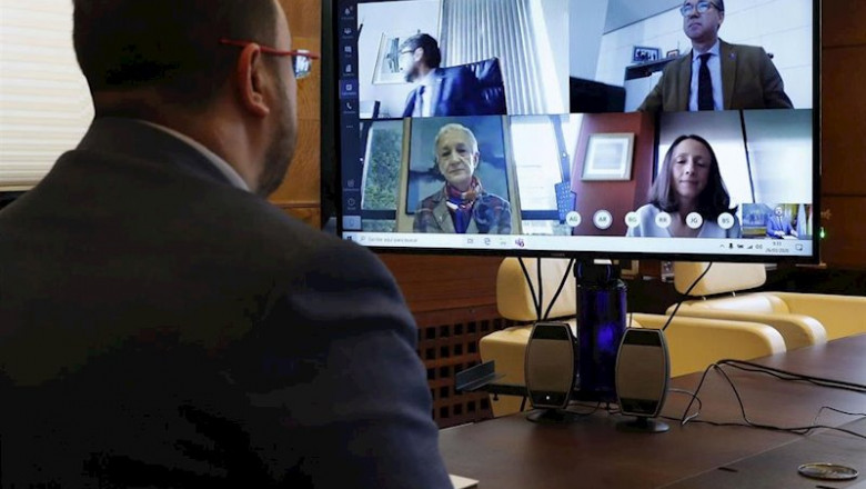 El presidente asturiano, Adrián Barbón, en la reunión telemática del Consejo de Gobierno. | GOBIERNO DE ASTURIAS. - Archivo ep el presidente asturiano adrian barbon en la reunion telematica del consejo de gobierno