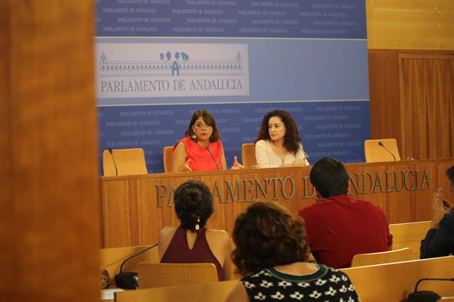 Las diputadas adjuntas de IU Elena Cortés e Inmaculada Nieto, en rueda de prensa | IULV-CA ep las diputadas adjuntasiu elena cortes e inmaculada nieto en ruedaprensa