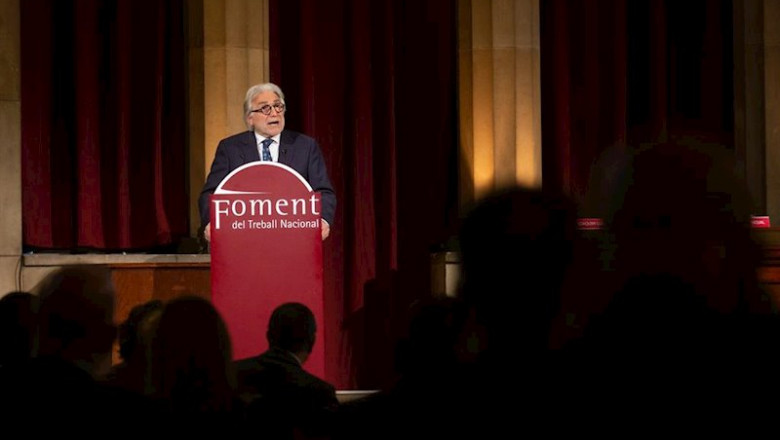El presidente de Foment de Treball, Josep Sánchez Llibre, durante su intervención en la Asamblea General de la patronal catalana, en Barcelona/Catalunya a 13 de enero de 2020. | David Zorrakino - Europa Press - Archivo ep catalunya a 13 de enero de 2020