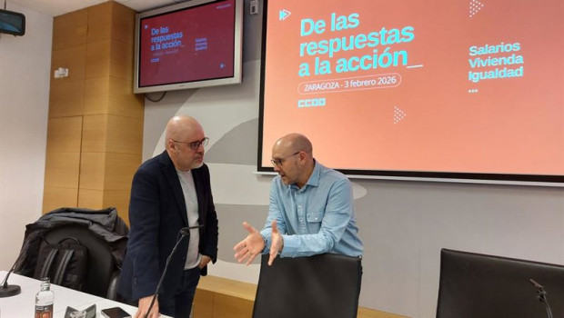ep el secretario general de ccoo unai sordo y su homologo en aragon manuel pina
