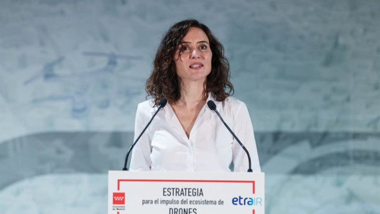 La presidenta de la Comunidad de Madrid, Isabel Díaz Ayuso, presenta la primera Estrategia de impulso del Ecosistema de Drones de la región, a 10 de febrero de 2026, en Madrid (España). | Matias Chiofalo - Europa Press ep la presidenta de la comunidad de madrid isabel diaz ayuso presenta la primera estrategia de