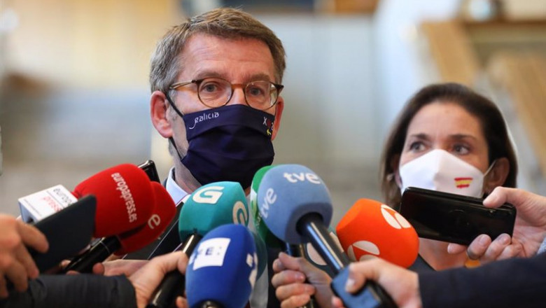 El presidente de la Xunta de Galicia, Alberto Núñez Feijoo, ofrece declaraciones a los medios, después de su reunión con la ministra de Industria, Comercio y Turismo, en la sede del Ministerio, a 15 de noviembre de 2021, en Madrid, (España). Durante la re | Marta Fernández Jara - Europa Press ep el presidente de la xunta de galicia alberto nunez feijoo ofrece declaraciones a los medios
