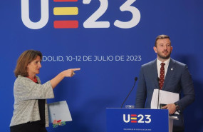 ep teresa ribera y virginijus sinkevicius durante su comparecencia ante los medios en la primera