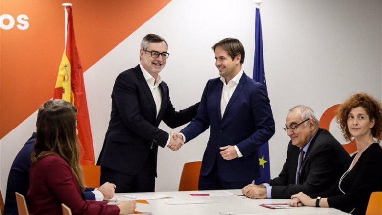 ep el secretario general de ciudadanos jose manuel villegas y el portavoz nacional de upyd cristiano