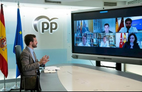 ep el lider del pp pablo casado en una reunion por videoconferencia con los presidentes autonomicos