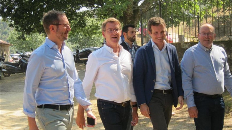 Javier Maroto, Núñez Feijóo y Pablo Casado en el tradicional acto de apertura del curso en 2018 en Cotobade (Galicia) | EUROPA PRESS - Archivo ep javier maroto nunez feijoopablo casadotradicional actoaperturacurso2018cotobade galicia