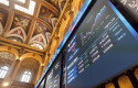 ep archivo   dos paneles del ibex en el palacio de la bolsa a 5 de junio de 2023 en madrid espana