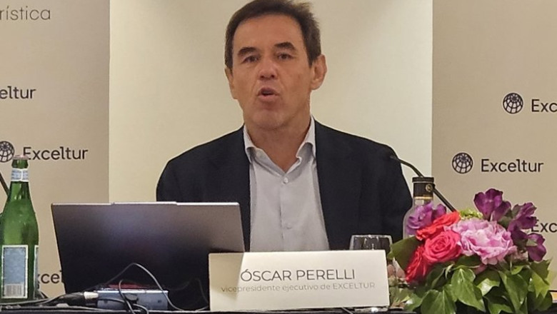 Archivo - El vicepresidente ejecutivo de Exceltur, Óscar Perelli, durante la presentación del último informe trimestral 'Perspectivas Turísticas' de la patronal. | EUROPA PRESS - Archivo ep archivo el vicepresidente ejecutivo de exceltur oscar perelli durante la presentacion del