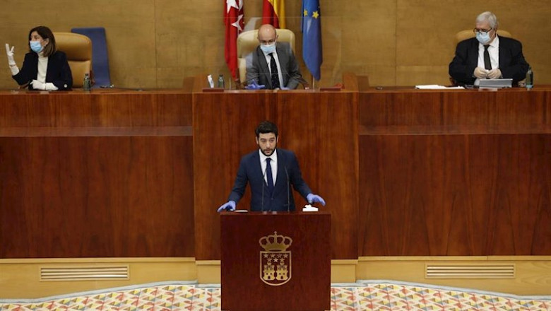 El portavoz regional de Ciudadanos, César Zafra, durante su intervención ante el pleno de este miércoles de la Asamblea de Madrid, ante el que también comparece la presidenta regional, Isabel Díaz Ayuso, para informar sobre su gestión de la crisis del cor | Pool ep el portavoz regional de ciudadanos cesar zafra durante su intervencion ante el pleno de este