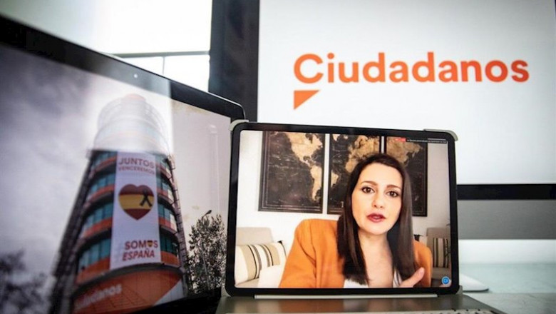 La presidenta de Ciudadanos y portavoz en el Congreso de los Diputados, Inés Arrimadas, en una rueda de prensa telemática. | CIUDADANOS ep la presidenta de ciudadanos y portavoz en el congreso de los diputados ines arrimadas en una