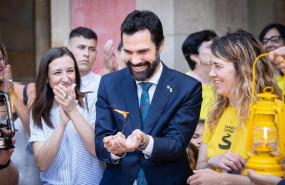 ep el presidente del parlament catalan roger torrent interviene en el acto de la llegada de la flama
