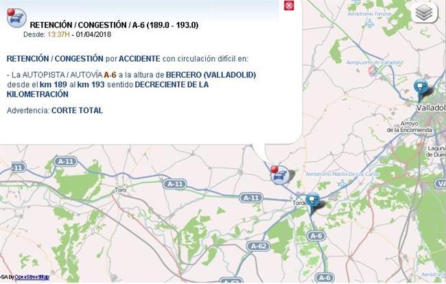 Mapa descriptivo del punto del accidente en la A-6 | @EMECYL_112 ep mapa descriptivopuntoaccidentela a-6