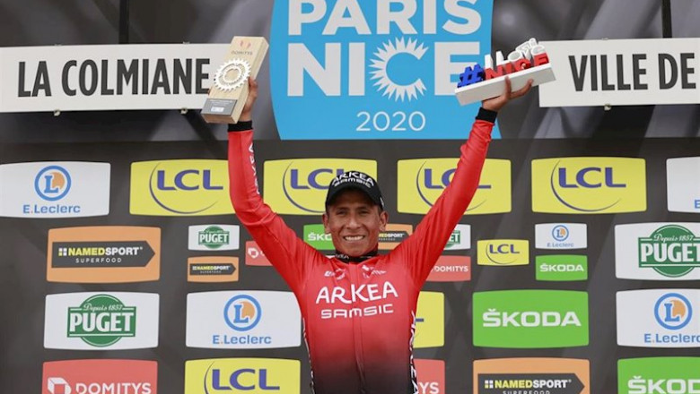 ep nairo quintana ceelebra su victoria en la septima etapa en la paris-niza 2020 como corredor del ep nairo quintana ceelebra su victoria en la septima etapa en la paris-niza 2020 como corredor del