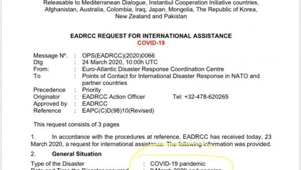 ep carta del gobierno a la otan solicitando ayuda y donde situa el inicio del coronavirus el 9 de