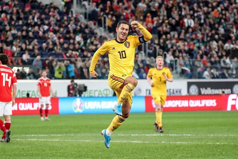 ep eden hazard celebra un gol con la seleccion de belgica