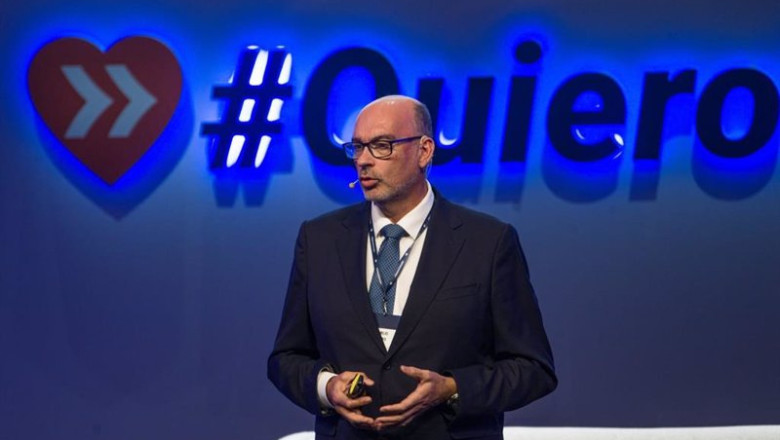 El presidente de Telefonica España, Emilio Gayo, durante el VI acto empresarial por el Corredor Mediterráneo. | LORENA SOPENA - EUROPA PRESS ep el presidente de telefonica espana emilio gayo durante el vi acto empresarial por el corredor