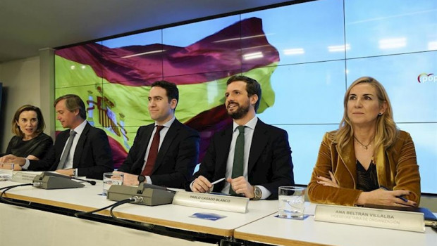 ep el presidente del pp pablo casado junto al secretario general del pp teodoro garcia egea y los