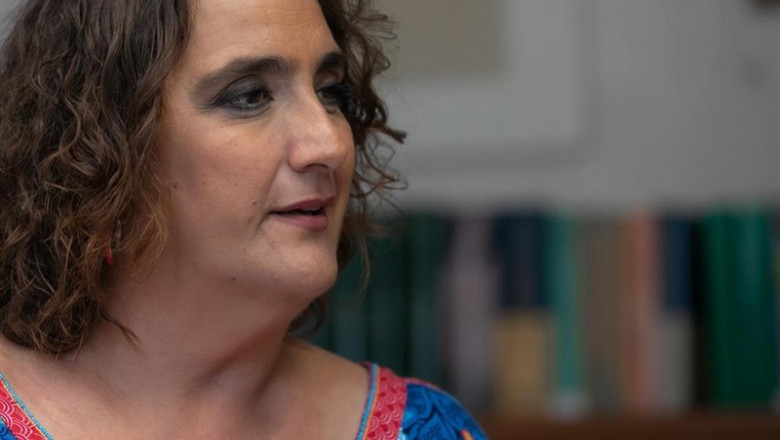 La presidenta del grupo parlamentario de Adelante Andalucía y dirigente de Podemos, Ángela Aguilera, durante la entrevista con Europa Press | JESÚS PRIETO - EUROPA PRESS ep la presidentagrupo parlamentarioadelante andaluciadirigentepodemos angela aguilera duranteentrevistaeuropa press