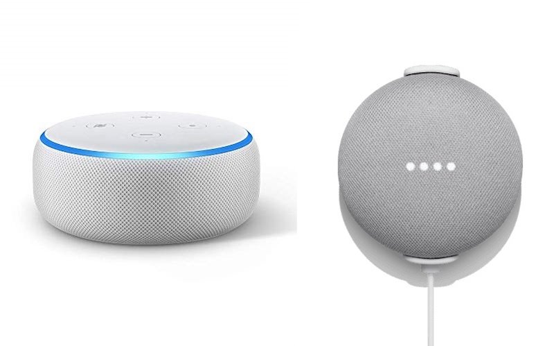 Els altaveus Amazon Tiro Dot (esquerra) i Google Home Mini (dreta). | AMAZON / GOOGLE ep els altaveus amazon tiro dot esquerra i google home mini dreta