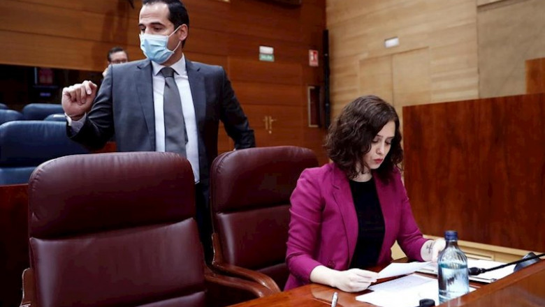 La presidenta de la Comunidad de Madrid, Isabel Díaz Ayuso y el vicepresidente, Ignacio Aguado. | Pool ep la presidenta de la comunidad de madrid isabel diaz ayuso y el vicepresidente ignacio aguado
