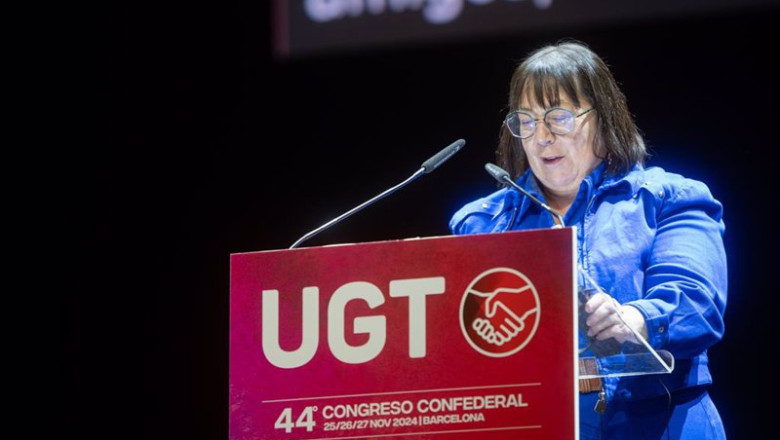 La secretaria general de CES, Esther Lynch, interviene durante la clausura del Congreso Confederal de UGT, a 27 de noviembre de 2024, en Barcelona, Cataluña (España). | Lorena Sopêna - Europa Press ep la secretaria general de ces esther lynch interviene durante la clausura del congreso confederal