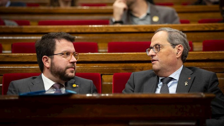 El vicepresidente de la Generalitat, Pere Aragonès, y el presidente de la Generalitat, Quim Torra, durante una sesión plenaria del Parlament | David Zorrakino - Europa Press ep el vicepresidente de la generalitat pere aragons y el presidente de la generalitat quim torra