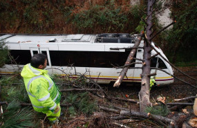 ep archivo   varios bomberos trabajan para quitar el arbol caido y despejar la via